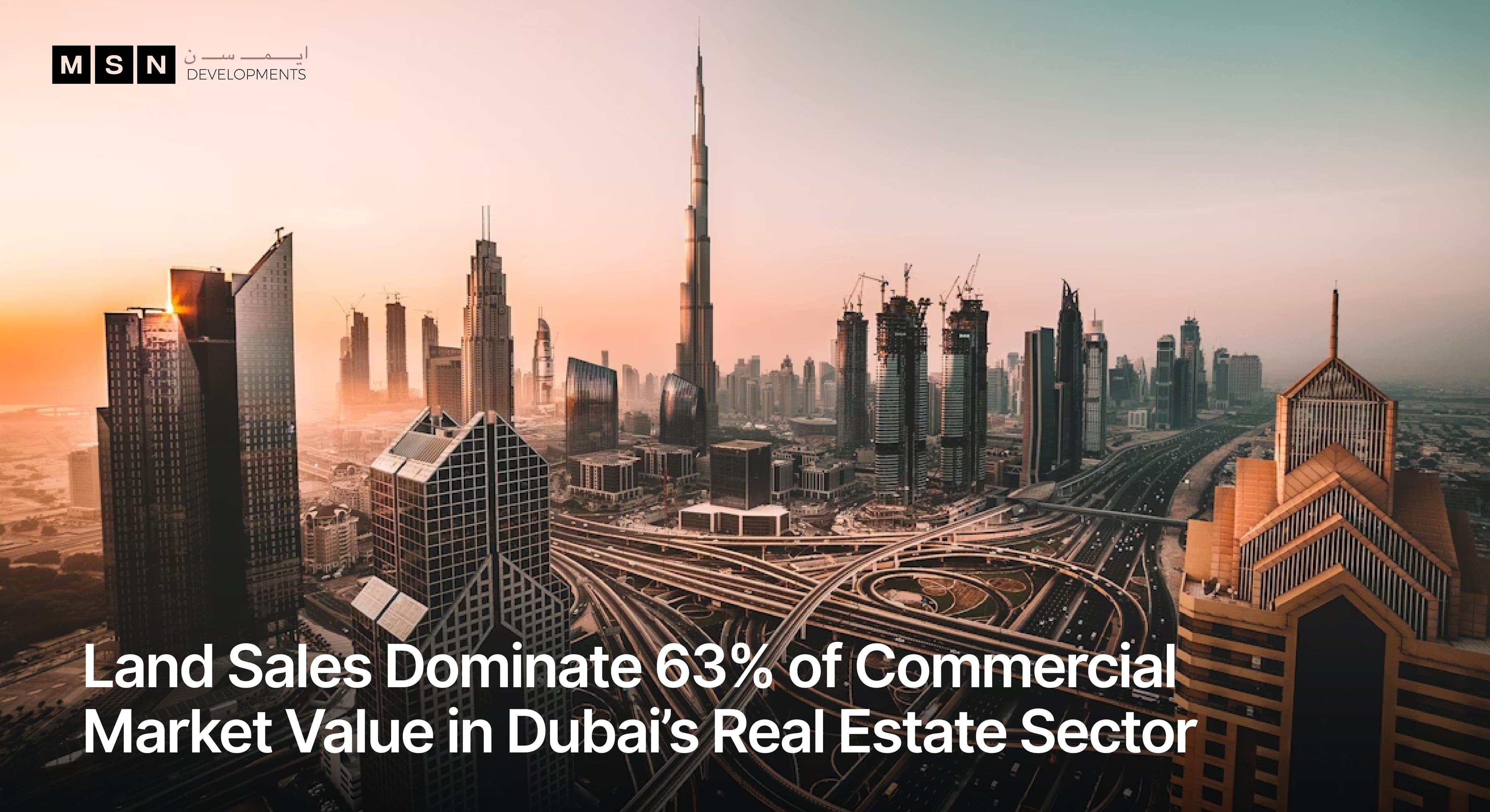 Dubai skyline showing that land sales accounted for 63% of commercial real estate market value in January 2026
